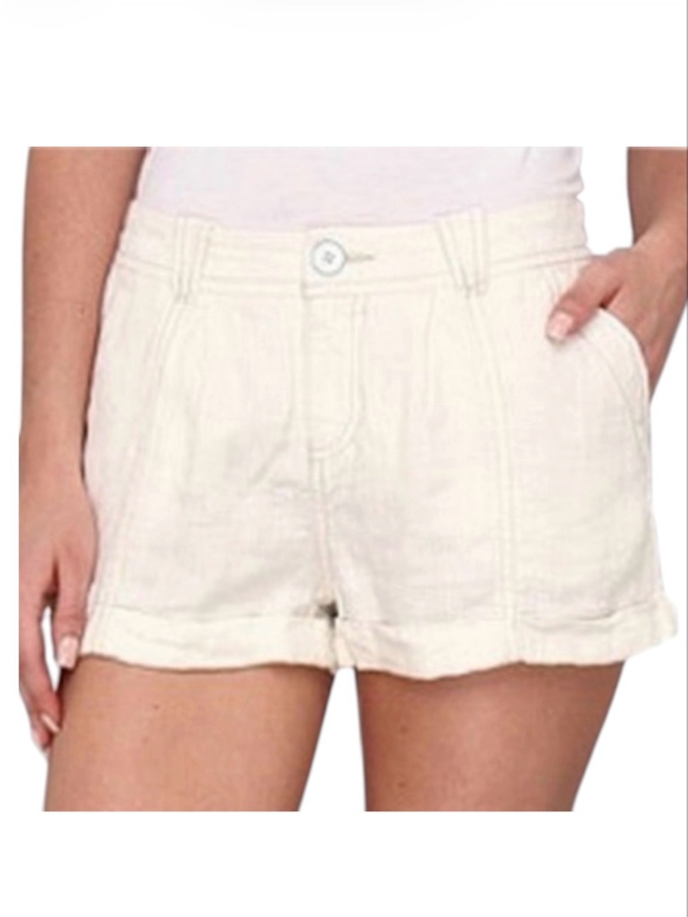 Free People Light Cream Linen-Blend Shorts Size 0 EUC Boho Beach Resortwear Vaca